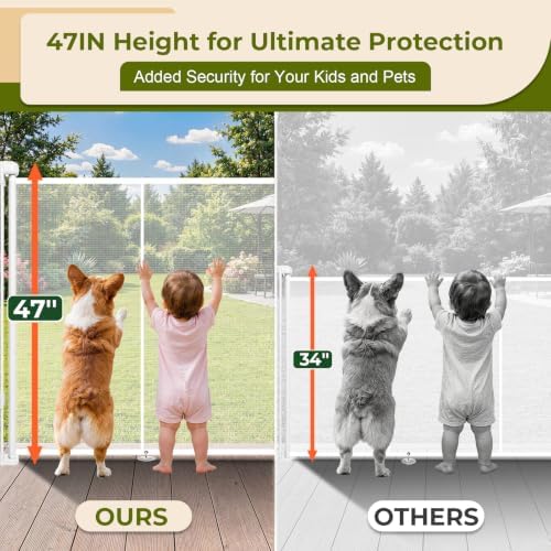 160" Extra Wide Retractable Baby Gates Dog Gate, 47" Tall Child Pet Safety Gate with Reinforced Strips for Stairs, Extra Long Garage Gates Mesh Fence for Driveway Decks Patio Outdoor Indoor - Image 2