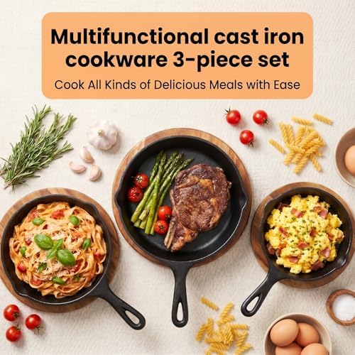 Jeffbaubl 3 Pcs Cast Iron Skillet, Frying Pan Set, 6, 8, 10 Inch - Image 4