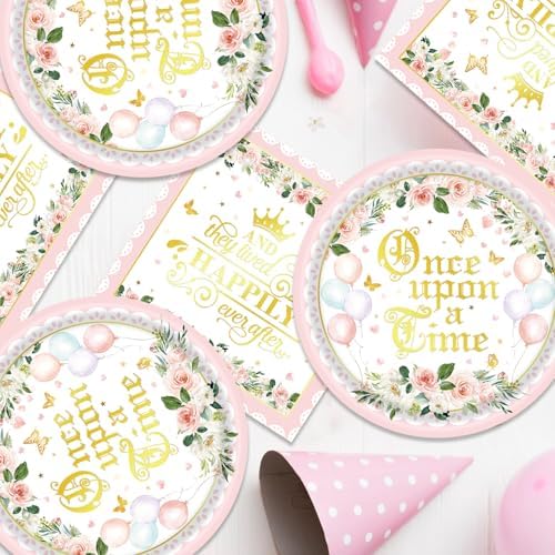 40pcs Princess Castle Party Supplies,Pink Castle Party Decoration Supplies,Used for Princess Party Decoration,Include 20 dinner plates, 20 Napkin (pale pink) - Image 5