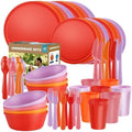 40 Piece Plastic Dinnerware Set for 8 with Cutlery, Unbreakable Plates and Bowls Set, Dishwasher & Microwave Safe Reusable Dish Set for Camping, RV, Outdoor Kitchen, Apartment Dining,Sunset Multicolor by BetterMomentsBeginatHome