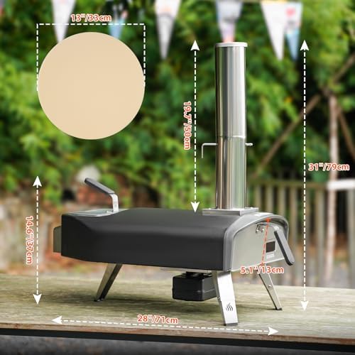 Mimiuo 12" Outdoor Wood/Charcoal Pizza Oven with Rotating Stone, 60S Bake - Image 2