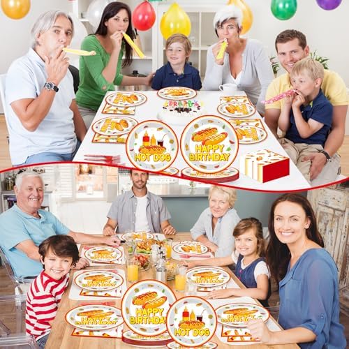 96Pcs Hot Theme Dog Birthday Party Paper Plates and Napkins for Fast Food Themed Party Supplies Hot Dog Themed Paper Dessert Plates Picnic BBQ Tableware Set for 24 Guests Birthday Party Decorations - Image 5