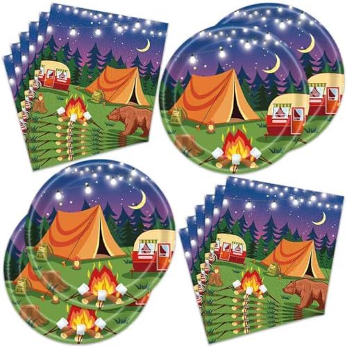 40pcs Camping Party Decorations Happy Camper Plates and Napkins for Forest Camping Adventure Party,Suitable for 20 Guests by Unknown