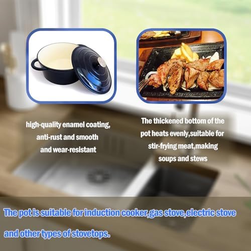 Vivicreate 5.3QT Cast Iron Dutch Oven with Lid, Enamel Coated, Round Casserole Pot for Oven & Stovetop, Durable Cookware for Baking, Roasting, Braising – Horno Holandés de Hierro Fundido con Esmalte, 5.3QT - Image 5