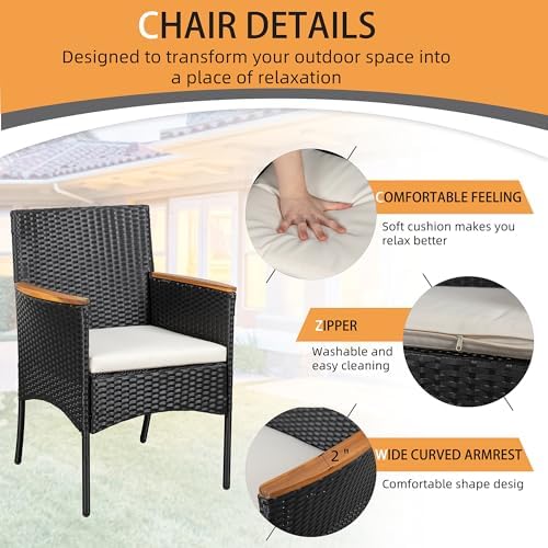Shintenchi 4-Piece Patio Furniture Set, Outdoor Wicker Patio Conversation Furniture Set with Cushions and Wooden Tabletop for Paito Lawn Backyard Pool Garden, Black Rattan - Image 4