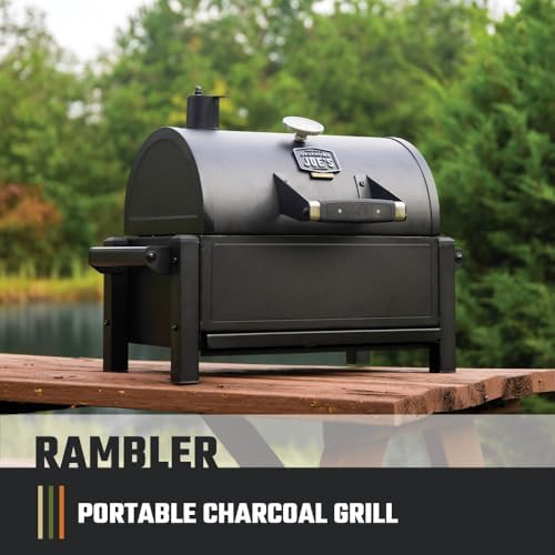 Oklahoma Joe's Rambler Portable Tabletop Charcoal Grill, 218 Sq. In. Cooking Space, Heavy-Duty Steel Construction, Cast Iron Grates, Built-In Temperature Gauge - Image 2