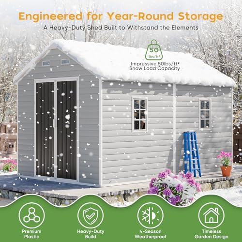 WACASA 8x12 FT Resin Plastic Outdoor Storage Shed with Floor - Image 3