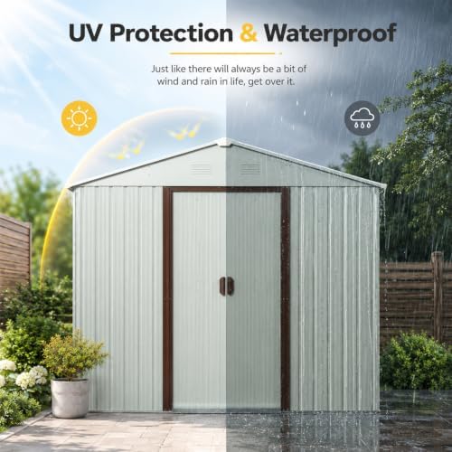 8X4 FT Outdoor Metal Storage with Lockable Sliding Doors - Image 7