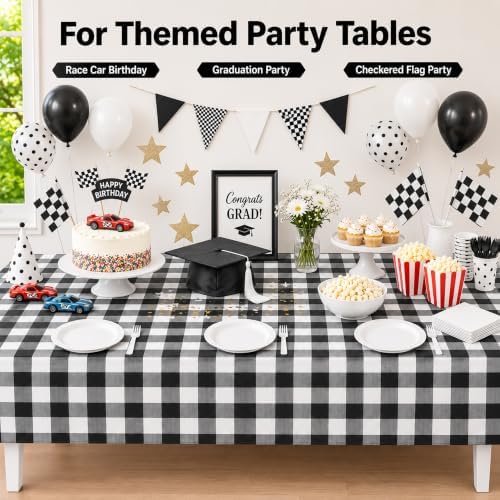 C CRYSTAL LEMON Black White Checkered Disposable Plastic Tablecloth 4 Pack - Image 6