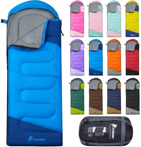 PTEROMY Sleeping Bags for Adults, Lightweight and Machine Washable, Water Resistant Backpacking Camping Sleeping Bag for Warm Cold Weather, Camping Essentials for Hiking Travel by PTEROMY