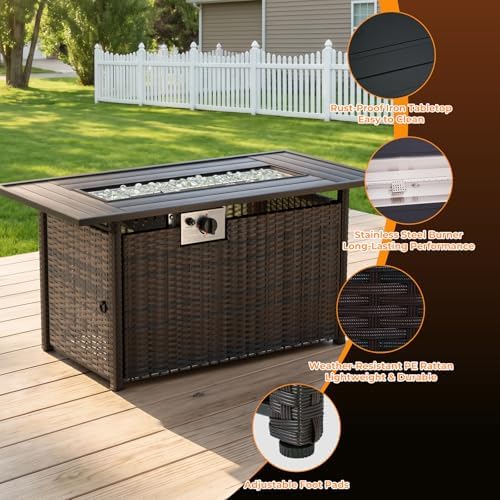 LEVELEVE 8-Piece Wicker Patio Conversation Set with 44" Propane Fire Pit Table, Cozy Outdoor Sectional Sofa for Backyard Gatherings, Poolside Lounging & Garden Parties - Image 6