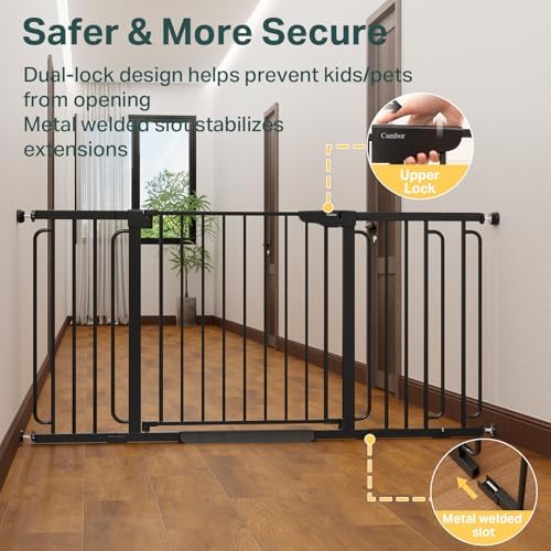 Cumbor 36.6-64 in Extra Wide Baby Gate for Stairs, Dog Gate Indoor, Black - Image 4