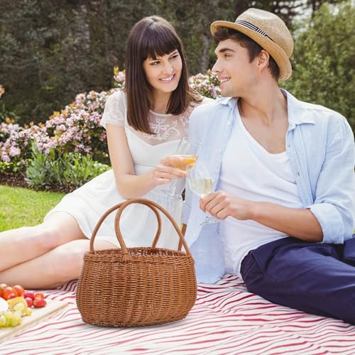 Luxshiny Rustic Imitation Rattan Basket Sturdy PP Woven Storage with Handle for Picnic Fruit Vegetable Bread Holder Multi-Function Decorative Organizer for Outdoor and Daily Use - Image 6