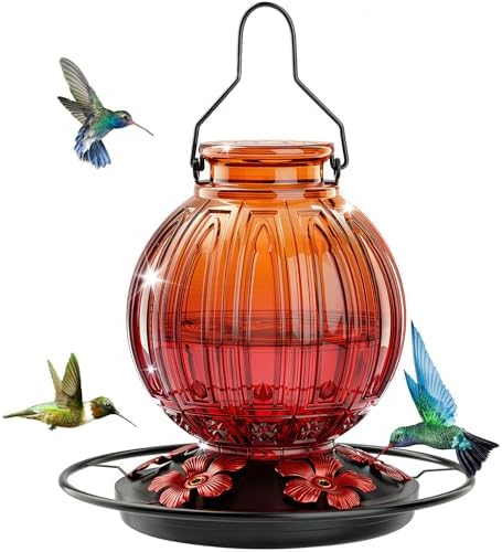 Glass Hummingbird Feeder for Outdoors Hanging, 26 fl oz Bird Nectar Feeder by GreteGotye