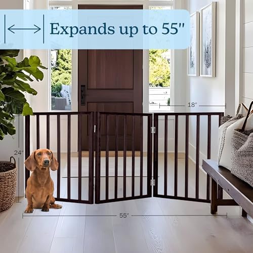 3-Panel Indoor Foldable Dog Fence for Stairs, Hallways, or Doorways - 54x24-Inch Wood Freestanding Dog Gates by PETMAKER (Brown) - Image 5
