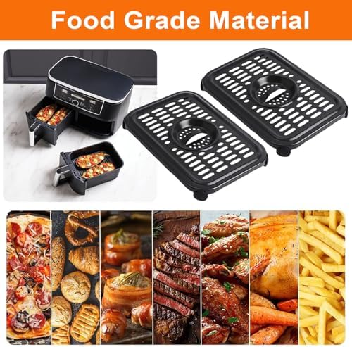 Air Fryer Replacement Parts for Ninja Foodi DualZone Air Fryers, 2 PCS Food Grade Air Fryer Accessories Grill Pan Plate Crisper Plate Rack Tray for Ninja DZ090 DZ201 DZ100 Air Fryer, Dishwasher Safe - Image 4