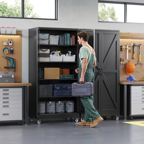 Letaya Metal Garage Storage Cabinet with Wheels,72" Black Tool Steel Locker - Image 2