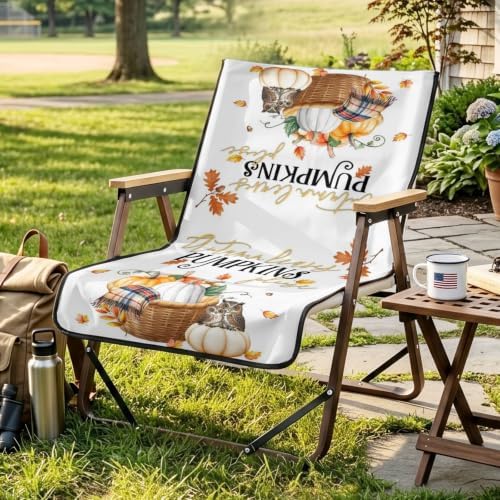 Fall Patio Dining Chair Covers 4 Pack Harvest Pumpkin Basket Outdoor Folding Chair Cover Non-Slip Chair Protectors Owl Maple Leaves Thanksgiving Camping Chair Slipcovers for Yard Lawn Garden Beach - Image 2