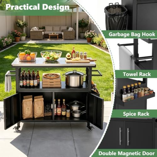 Outdoor Grill Cart with Storage, Weatherproof Metal Grill Table - Image 6