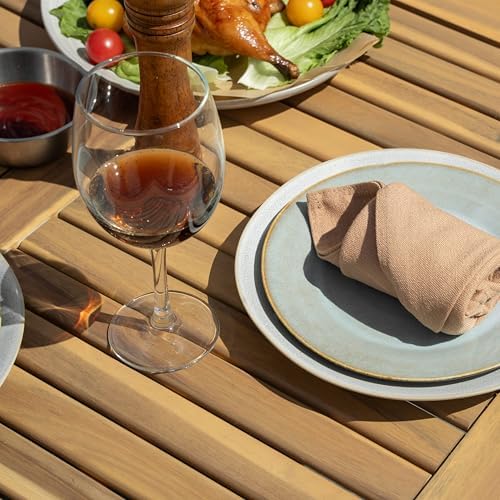 NUU GARDEN 35 Inch Square Outdoor Patio Dining Table for 4, Acacia Wood Tabletop Table with Rattan Wrapped Metal Frame, All Weather Patio Table for Garden Backyard Lawn, Black - Image 5