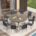 VICLLAX Large Patio Dining Furniture Set, Outdoor Dining Set for 10-60" Round Outdoor Table and Patio Stackable Chairs, Grey Wood-Like Tabletop and Dark Grey Fabric by HOME