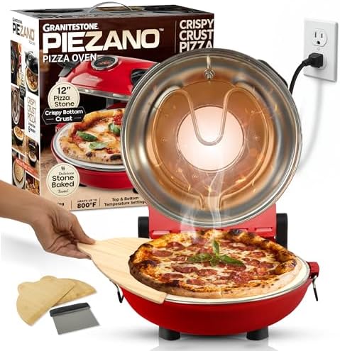 PIEZANO Crispy Crust Pizza Oven by Granitestone – 12 Inch Electric Pizza Oven Indoor Countertop Maker with Ceramic Stone Heats up to 800˚F for Delicious Stone Baked Pizzeria Style Pizza at Home by PIEZANO