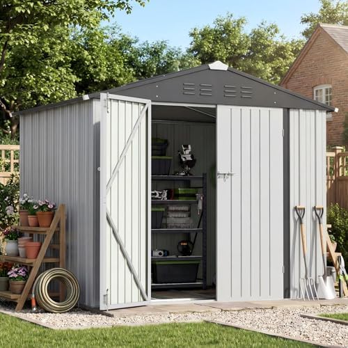 Patiowell 8x6 FT Outdoor Storage Shed with Floor Frame, Metal Garden Sheds by Patiowell