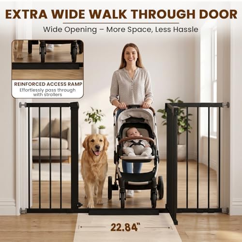 Mumeasy 36" Extra Tall Baby Gate for Stairs, 29.7-54.2" Wide Dog Gate for Doorways, Walk Thru Pet Safety Gate for Indoor, Pressure Mounted with Auto Close, Easy Install No Drill for Toddlers, Black - Image 4
