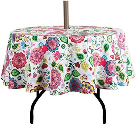 EHouseHome Outdoor and Indoor 60inch Round Tablecloth with Umbrella Hole and Zipper, Waterproof Zippered Patio Cloths, Spring/Summer Table Covers for Backyard Circular Table/BBQs/Picnic by EHouseHome