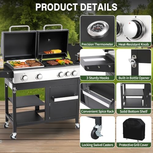 4‑Burner Gas Grill and Griddle Combo with Side Burner, 49,000 BTU - Image 6