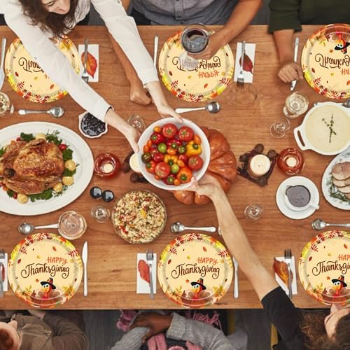 20 Pcs Happy Thanksgiving Party Disposable Paper Plates Fall Themed 9 Inch Round Dinner Plates for Autumn Party Decorations (Turkey Autumn Leaves) - Image 2