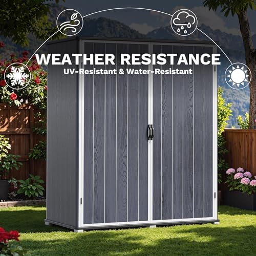 Devoko 5x3 FT Resin Storage Shed with Floor, Vertical Outdoor Cabinet - Image 5