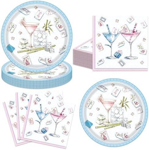 40pcs Mahjong Party Supplies Mahjong Plates and Napkins for Family Birthday, Game Night, Mahjong Night Party Decorations,Suitable for 20 Guests by UkralMagic
