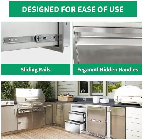 Outdoor Kitchen Drawers 18" W x 21" H x 23" D Stainless Steel Triple Drawers with Hidden Handle for BBQ Island, Patio Grill Station & Outdoor Kitchen Cabinets - Image 4