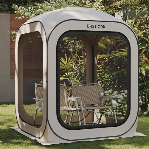 East Oak Screen House Tent Pop-Up, Portable Screen Room Canopy Instant Screen Tent 4 x 4 FT with Carry Bag for Patio, Backyard, Deck & Outdoor Activities, Beige by EASTOAK
