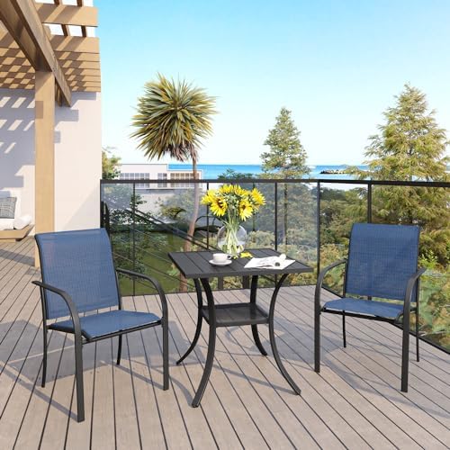 VICLLAX Patio Dining Set for 2, Outdoor Furniture Set Includes Small Table and 2 Stackable Sling Chairs, Bistro Set for Outside, Black Table and Blue Chairs by HOME