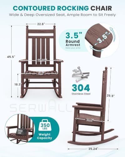 SERWALL Comfortable Outdoor Rocking Chairs Set of 2, Brown - Image 2