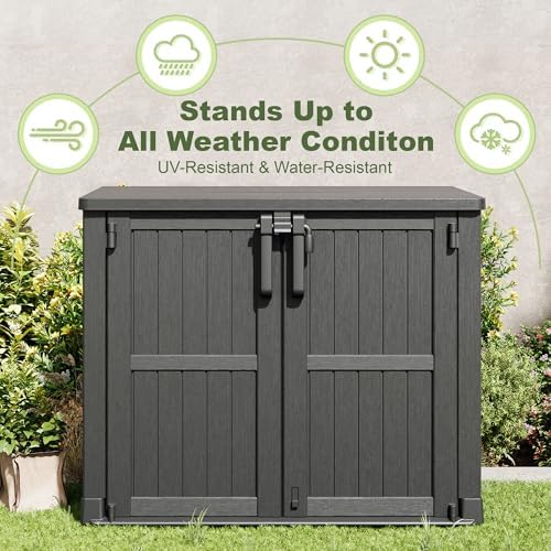 36 Cu Ft Horizontal Resin Storage Shed, Weatherproof Outdoor Storage Cabinet with Dual Lock Door, Fits Small Trash Cans, Generators, & Garden Tools, Matte Black - Image 4