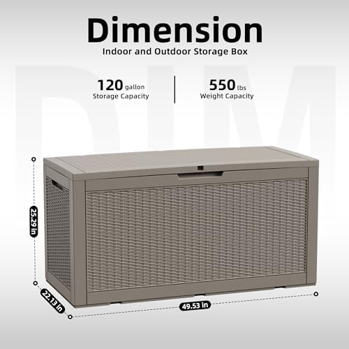 120 Gallon Outdoor Storage Box Waterproof, Resin Lockable Deck Box with Lid, Large Capacity Weatherproof Container for Patio Furniture Pool Accessories, Cushions(Grey, 120 Gallon) - Image 2