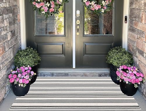 Black and White Striped Outdoor Rug 24"x51" Fall Layering Front Porch Rug - Image 7