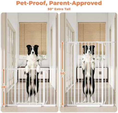 50" Extra Tall Baby Gate No Drilling, Auto Close Dog Gate, White - Image 2