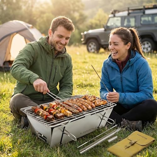 13 x 7 Inches Small Portable Charcoal BBQ Grill with 15 Metal Skewers - Image 6