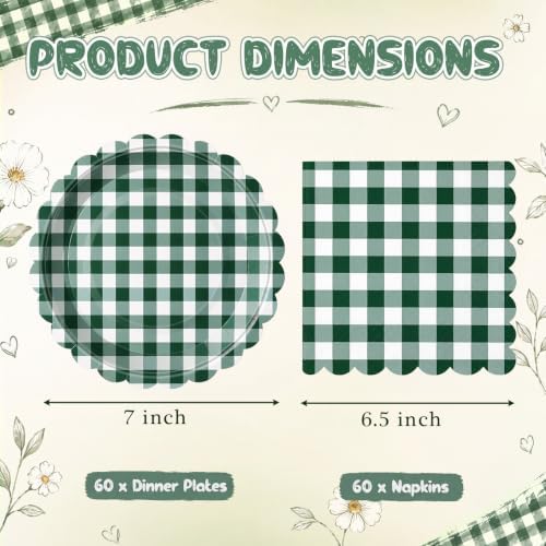 Roshtia 120 Pcs Dark Green Gingham Plates and Napkins,Forest Party Decor - Image 2