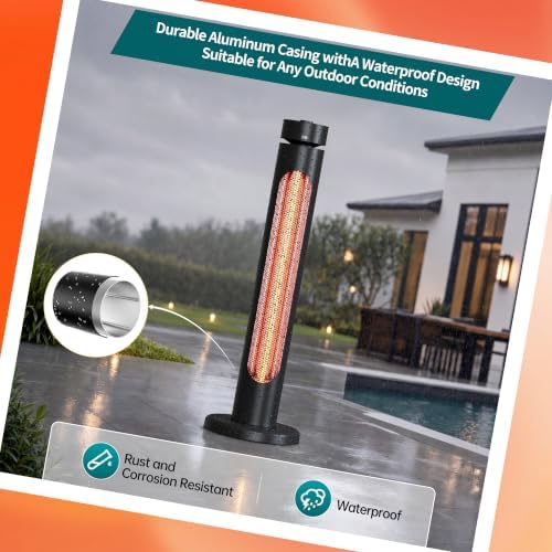 1500W Electric Patio Heater for Outdoor Use, Infrared Heater with 8 Heat Levels, 60° Oscillation, Remote Control, 8-Hour Timer, Tip-Over & Overheat Protection, Black - Image 6