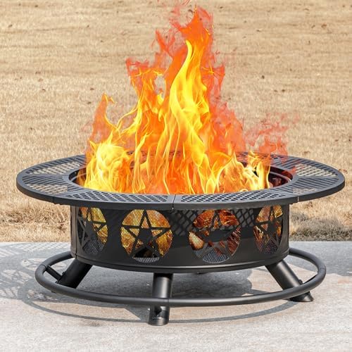 Outvue 42 Inch Outdoor Fire Pits with 2 Grills, Lid & Poker - Image 2