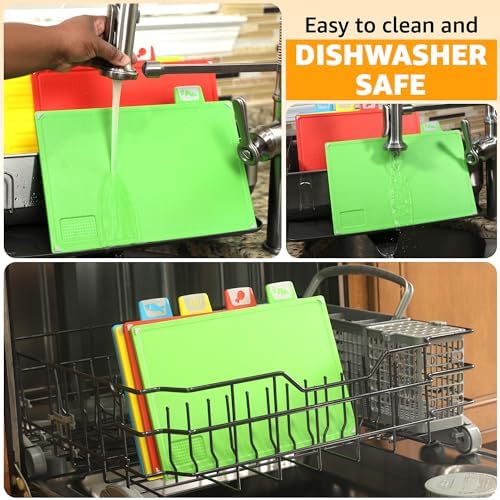 Cutting Board Set 12"L x 9"W: 4-Piece Color-Coded, Non-Slip, BPA-Free, Perfect kitchen essentials for new home, Dishwasher Safe with Premium Scissors & Chopping Board Organizer, Quality kitchen stuff. - Image 4