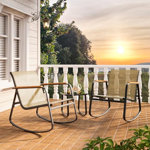Ahomly 3-Piece Outdoor Rocking Bistro Set, Patio Set Textilene, Brown - Image 6