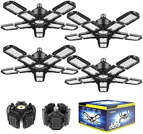 Nexillumi 4-Pack Led Garage Light 180W, 36000LM LED Shop Lights with E26/E27 Medium Base, 6000K Deformable Garage Lights Ceiling LED with 10+1 Adjustable Panels for Garage, Workshop, Attic, Basemen by Nexillumi