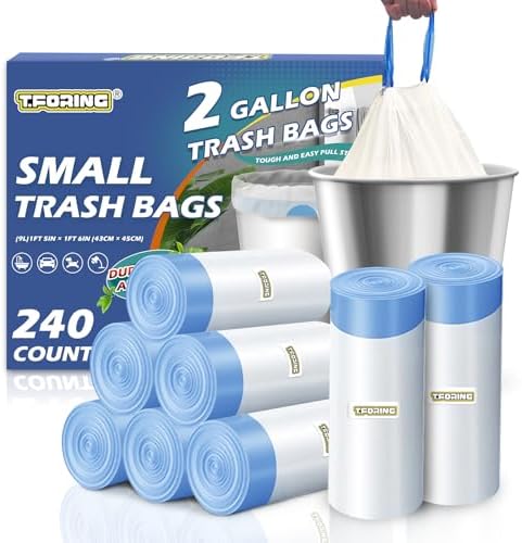 Small 2 Gallon Trash Bags Drawstring,0.96 Mil,Unscented,240 Count by TFORING%C2%AE
