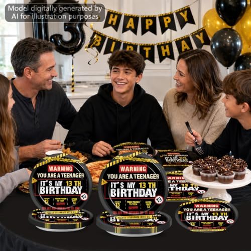 96 PCS Caution Logos 13th Birthday Party Paper Plates and Napkins 13 Years Old Party Decor Warning Sign Themed Teens 16th Dinnerware for Boys Girls 13 Years Old Birthday Gatherings Decorations - Image 6